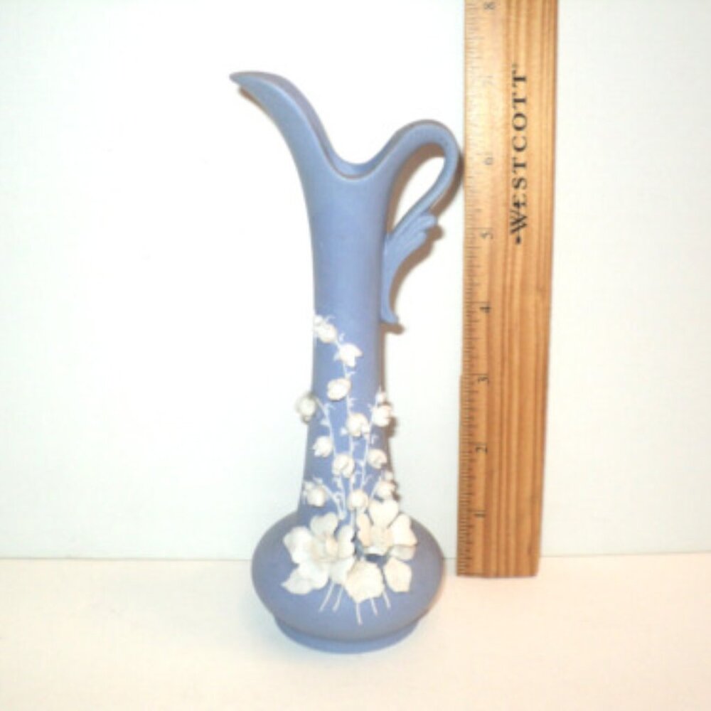 Lefton Blue Bud Vase Matte Finish Ceramic Flower Accents 7 1/4" H Vintage 1980's